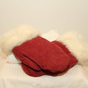 dark pink magenta suede mittens fur cuffs